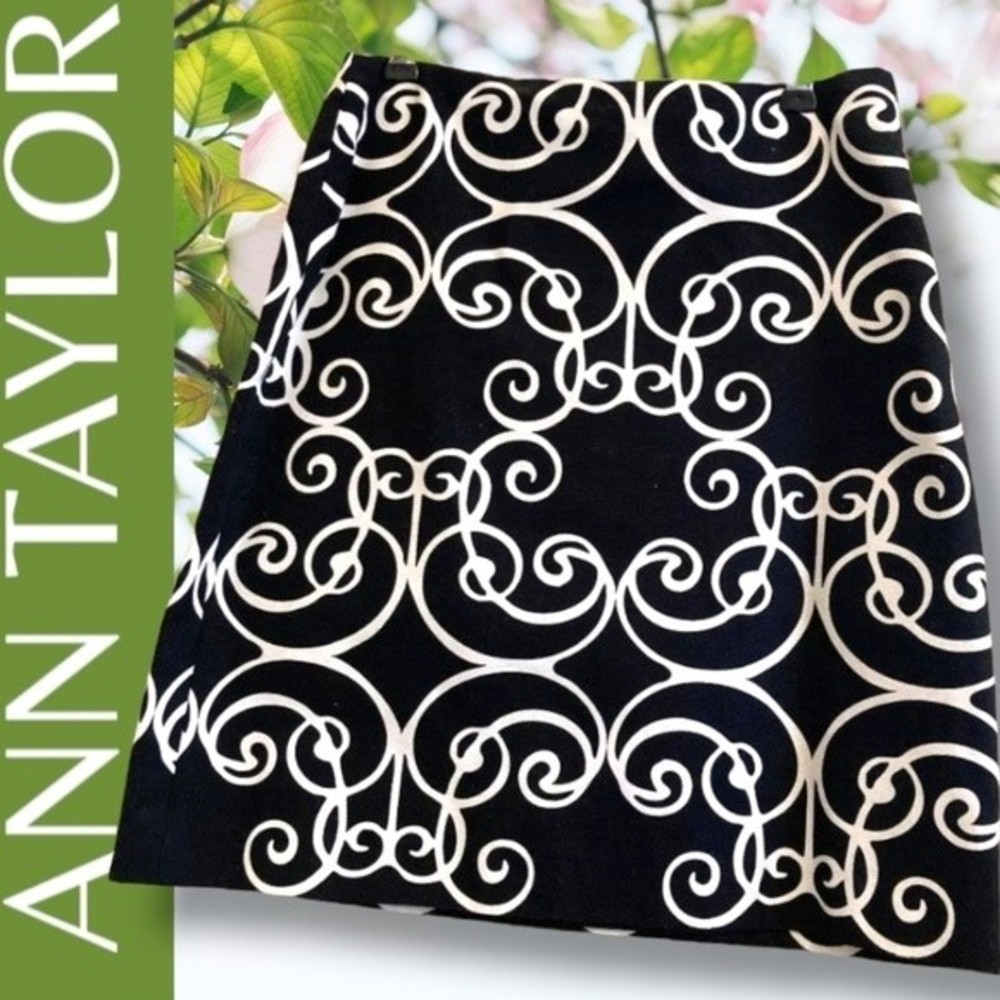 NWT Graceful Ann Taylor 100% Cotton Classic Straight Black & White Skirt, size 2